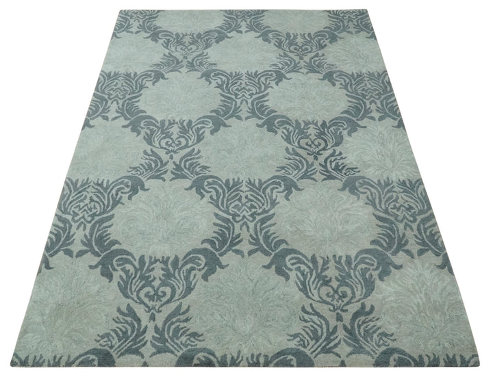 6x9 Gray and Charcoal Ikat Pattern Hand Tufted Wool Area Rug - The Rug Decor