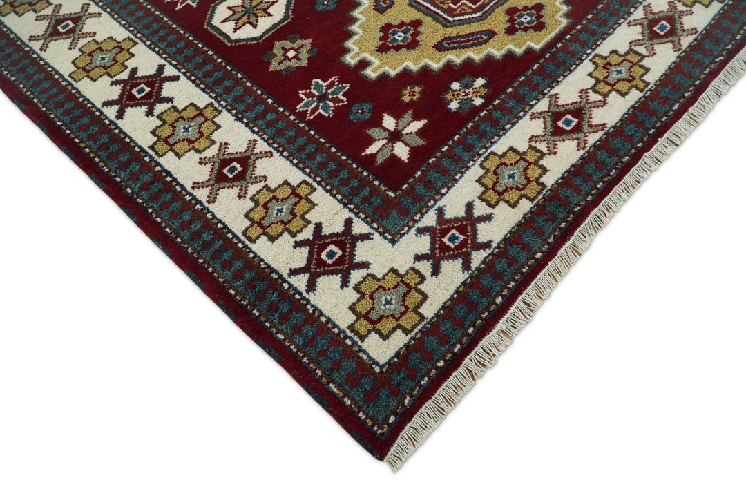 6x9 Hand Knotted Antique Kazak Red and Ivory Traditional Tribal Armenian Rug | KZA14 - The Rug Decor