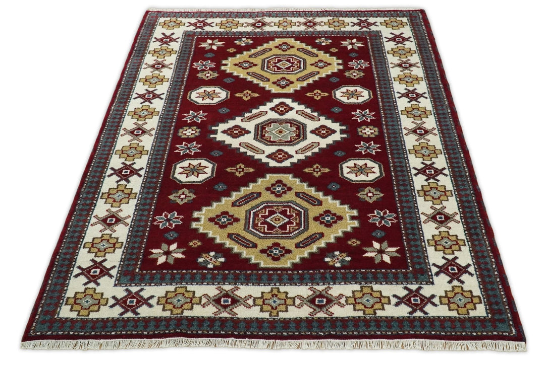 6x9 Hand Knotted Antique Kazak Red and Ivory Traditional Tribal Armenian Rug | KZA14 - The Rug Decor