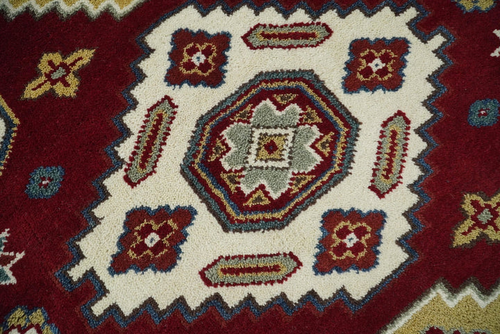 6x9 Hand Knotted Antique Kazak Red and Ivory Traditional Tribal Armenian Rug | KZA14 - The Rug Decor