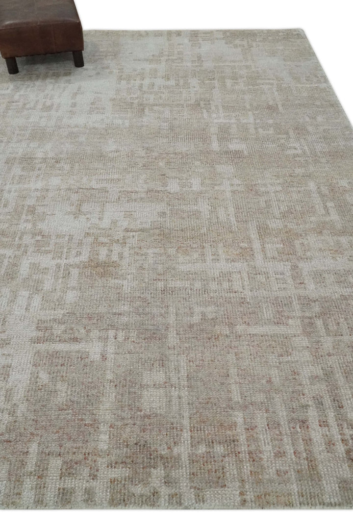6x9 Hand Knotted Beige and Ivory Modern Abstract Contemporary Recycled wool Area Rug - The Rug Decor