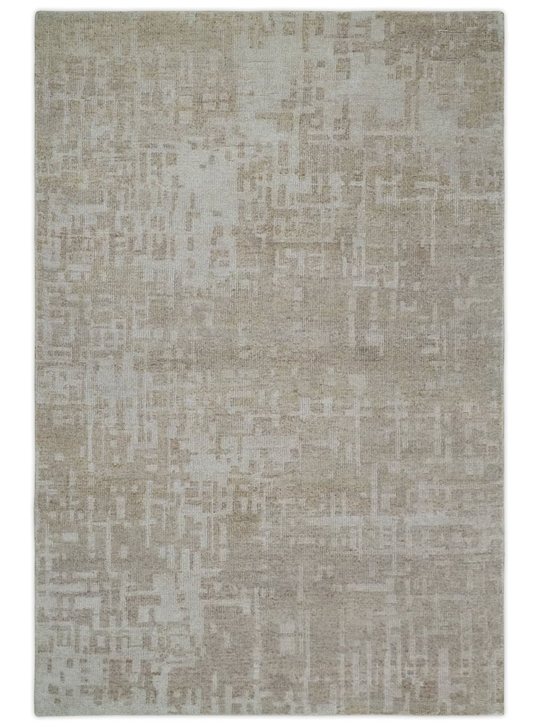 6x9 Hand Knotted Beige and Ivory Modern Abstract Contemporary Recycled wool Area Rug - The Rug Decor