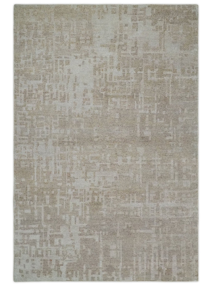 6x9 Hand Knotted Beige and Ivory Modern Abstract Contemporary Recycled wool Area Rug - The Rug Decor