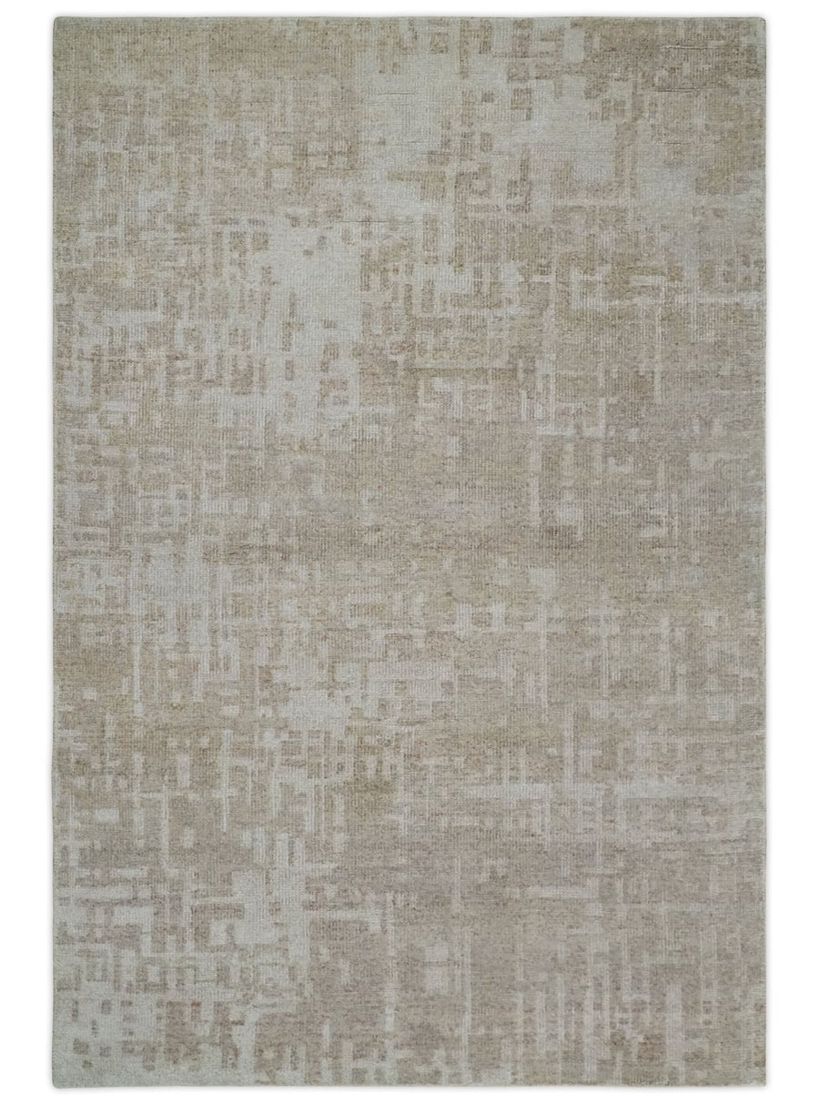 6x9 Hand Knotted Beige and Ivory Modern Abstract Contemporary Recycled wool Area Rug - The Rug Decor