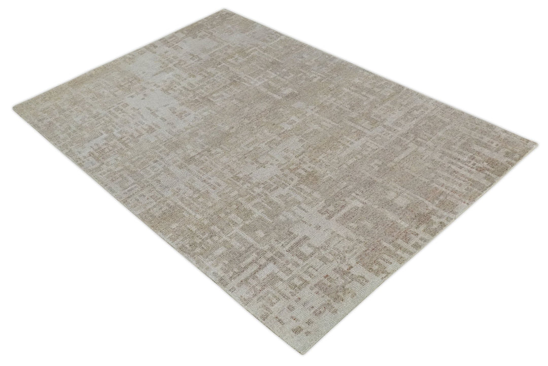 6x9 Hand Knotted Beige and Ivory Modern Abstract Contemporary Recycled wool Area Rug - The Rug Decor