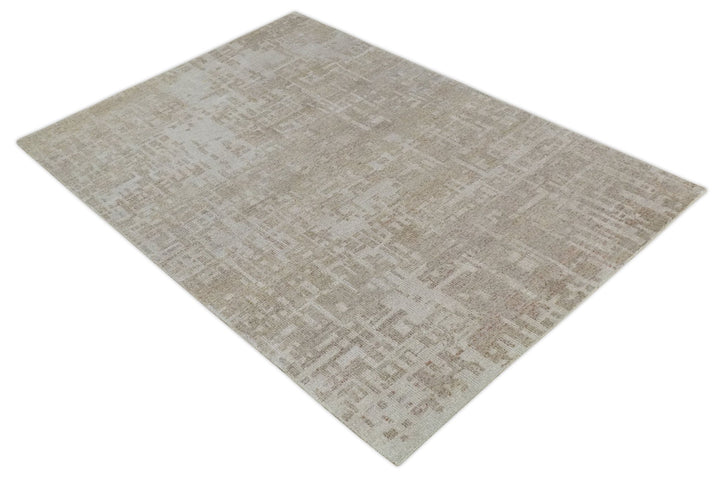 6x9 Hand Knotted Beige and Ivory Modern Abstract Contemporary Recycled wool Area Rug - The Rug Decor