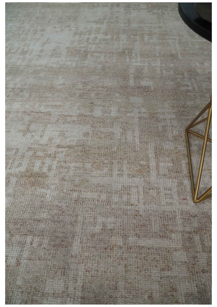 6x9 Hand Knotted Beige and Ivory Modern Abstract Contemporary Recycled wool Area Rug - The Rug Decor