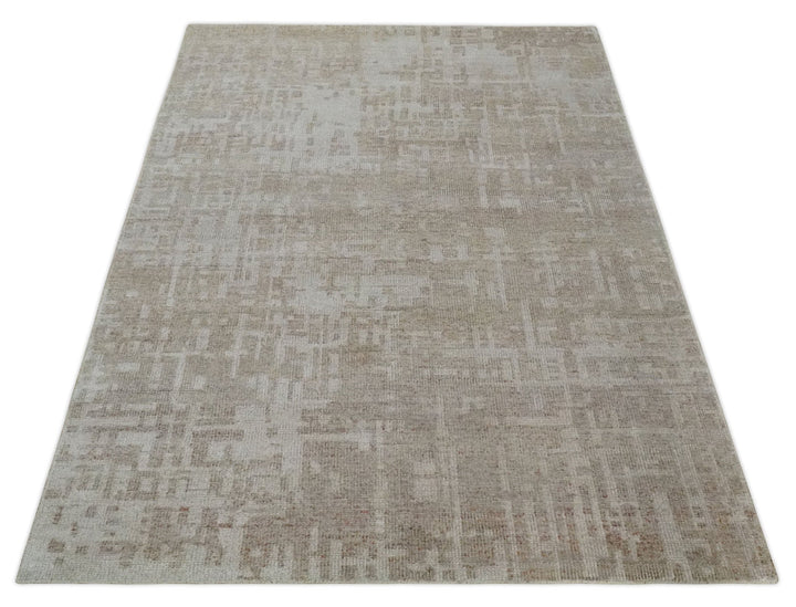 6x9 Hand Knotted Beige and Ivory Modern Abstract Contemporary Recycled wool Area Rug - The Rug Decor