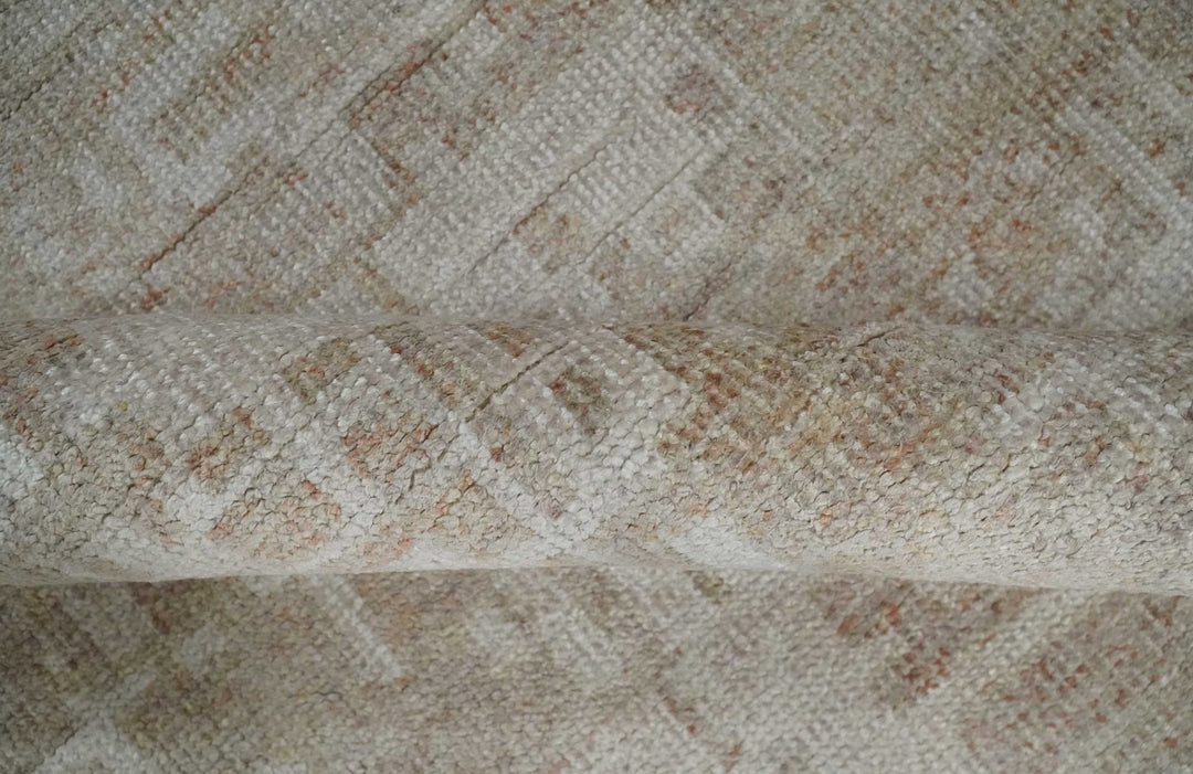 6x9 Hand Knotted Beige and Ivory Modern Abstract Contemporary Recycled wool Area Rug - The Rug Decor