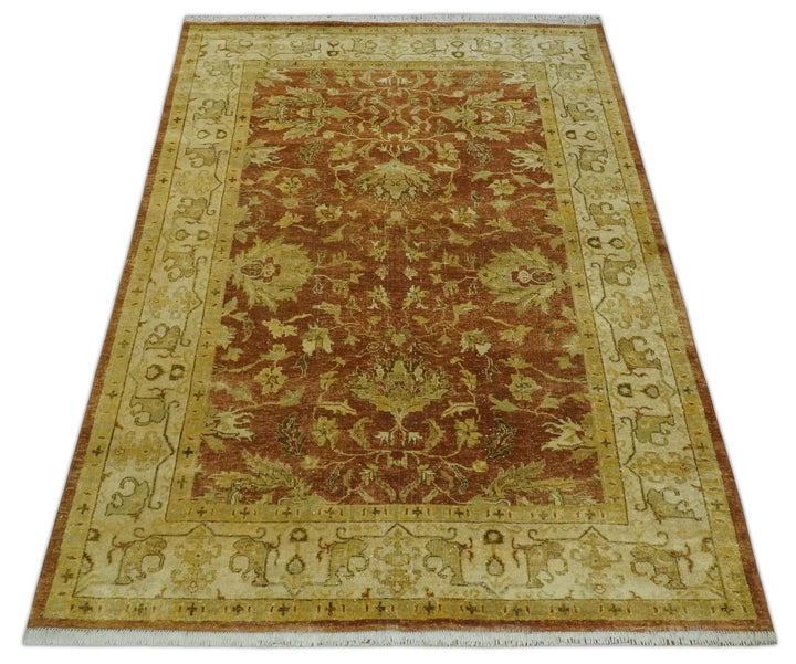 6x9 Hand Knotted Beige and Rust Traditional Oushak Wool Area Rug - The Rug Decor