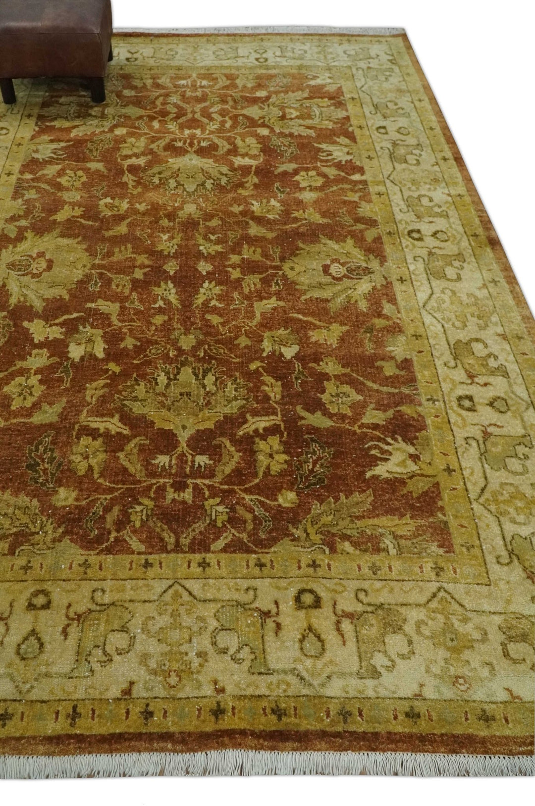 6x9 Hand Knotted Beige and Rust Traditional Oushak Wool Area Rug - The Rug Decor