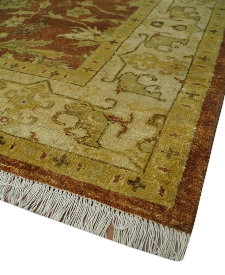 6x9 Hand Knotted Beige and Rust Traditional Oushak Wool Area Rug - The Rug Decor