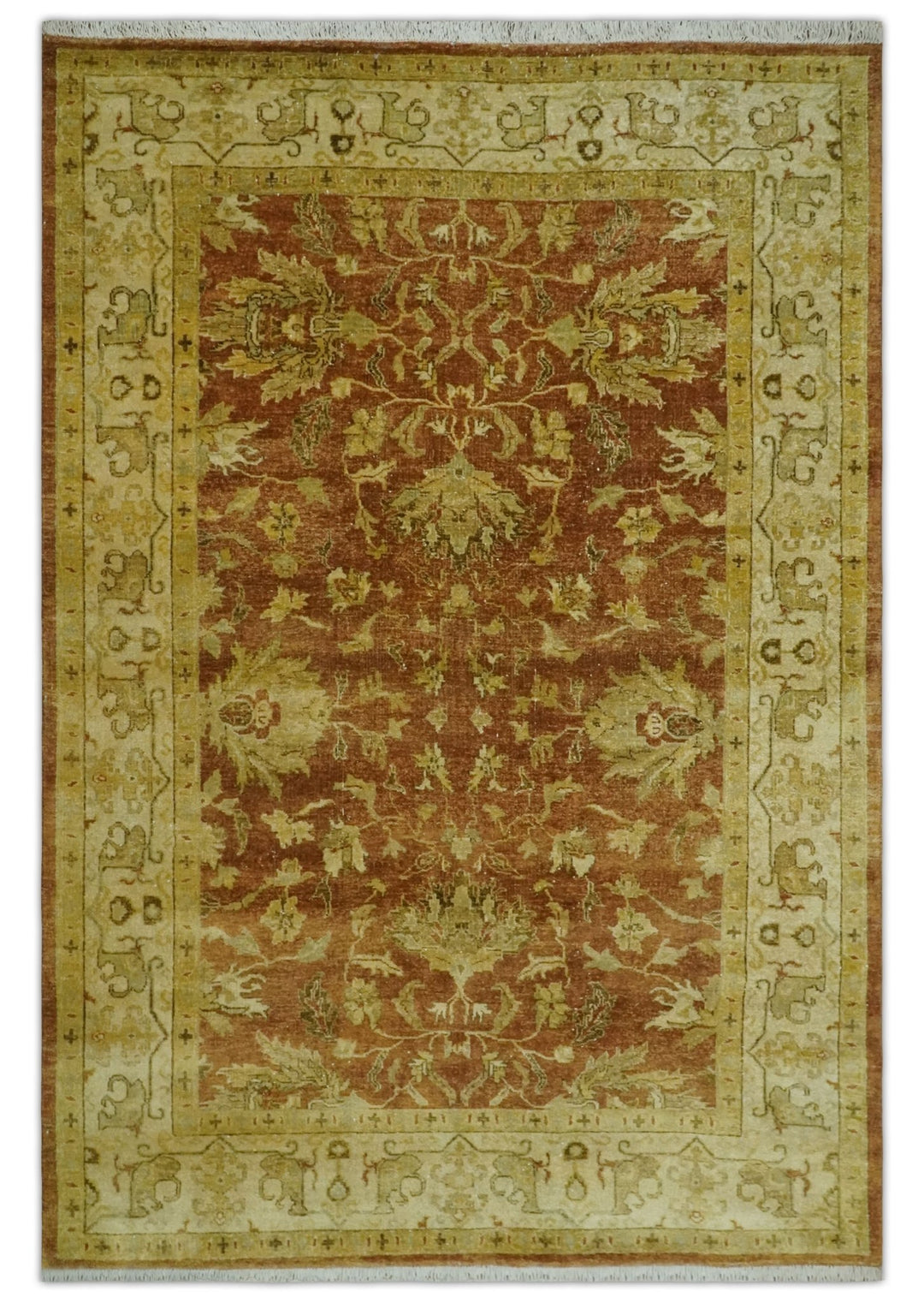 6x9 Hand Knotted Beige and Rust Traditional Oushak Wool Area Rug - The Rug Decor