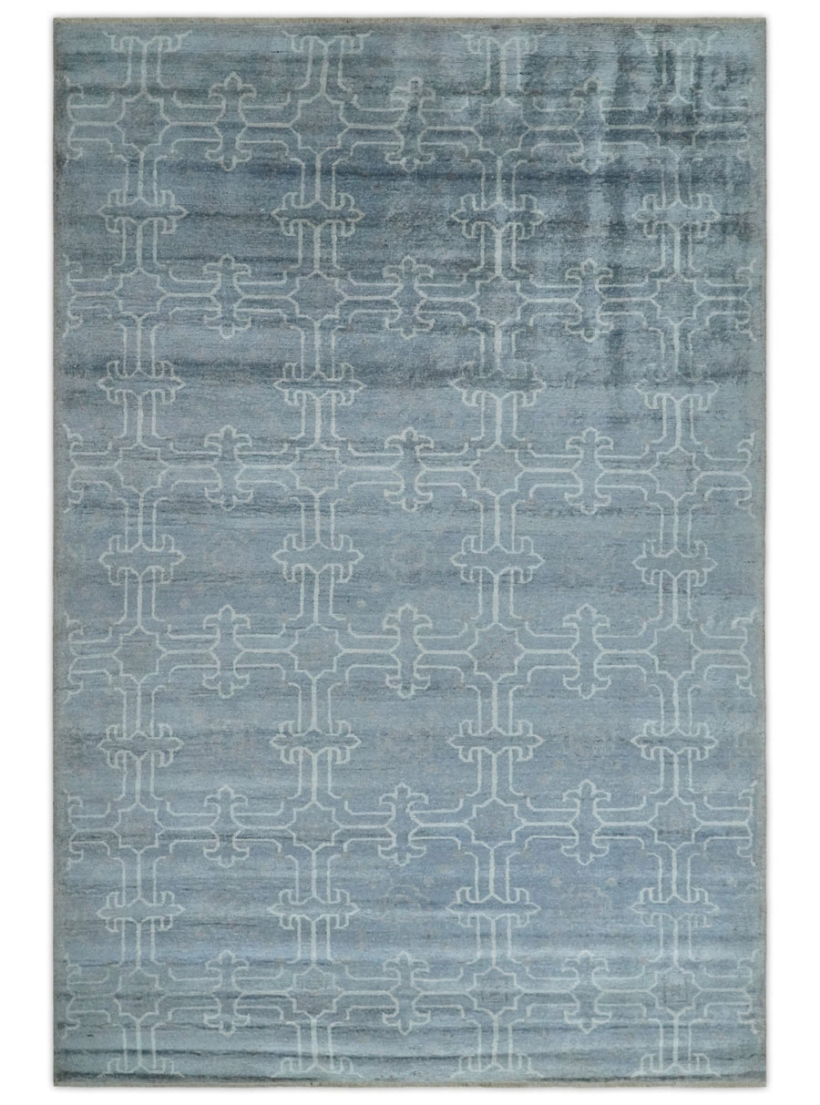 6x9 Hand Woven Silver, Charcoal and Ivory Low pile wool area Rug - The Rug Decor