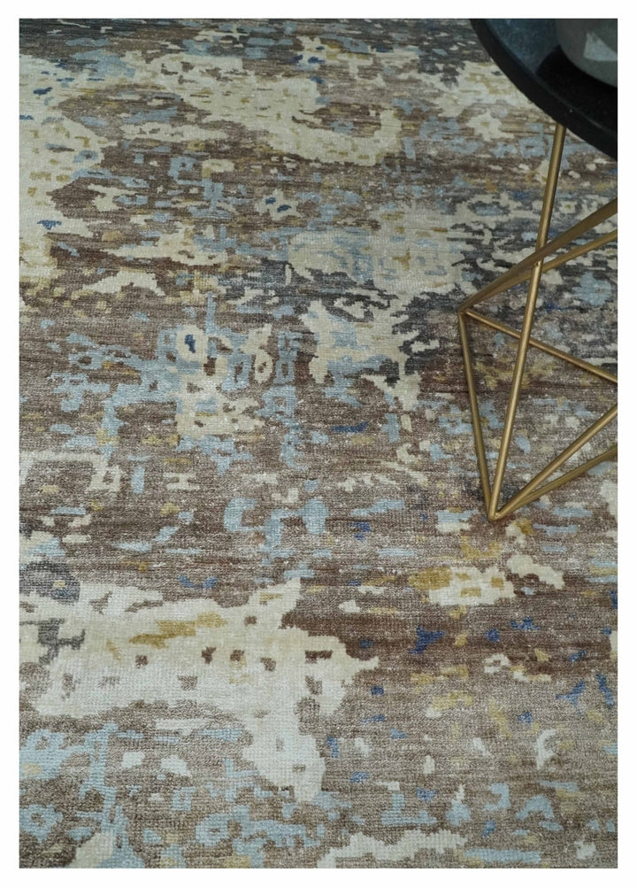 6x9 Ivory, Charcoal and Silver Modern Abstract Hand Knotted Wool Area Rug - The Rug Decor