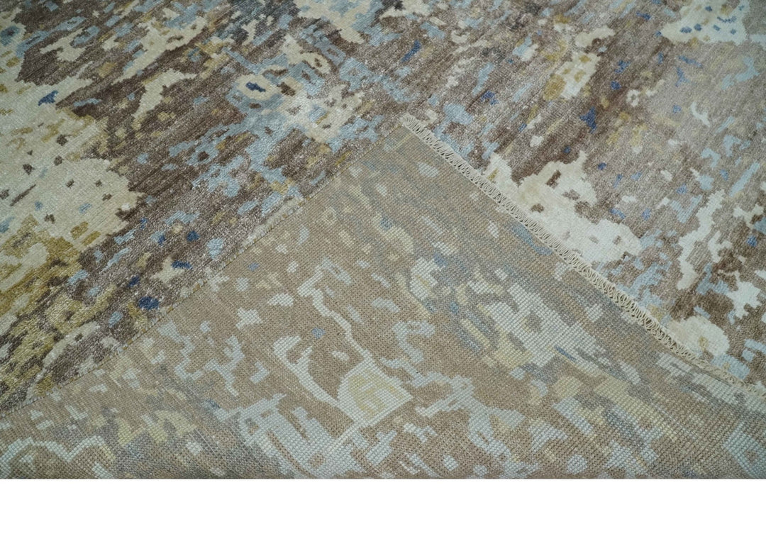 6x9 Ivory, Charcoal and Silver Modern Abstract Hand Knotted Wool Area Rug - The Rug Decor