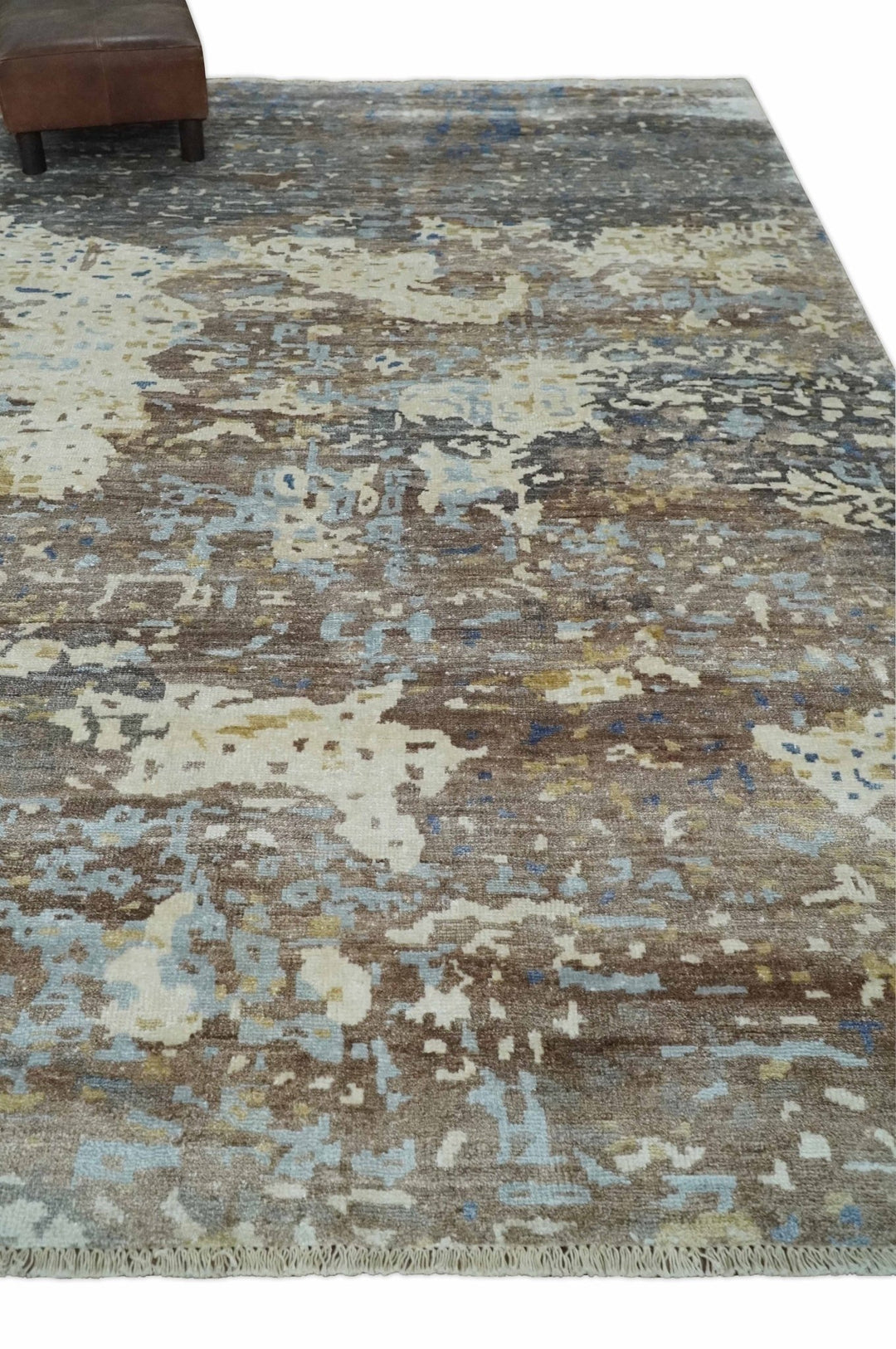 6x9 Ivory, Charcoal and Silver Modern Abstract Hand Knotted Wool Area Rug - The Rug Decor