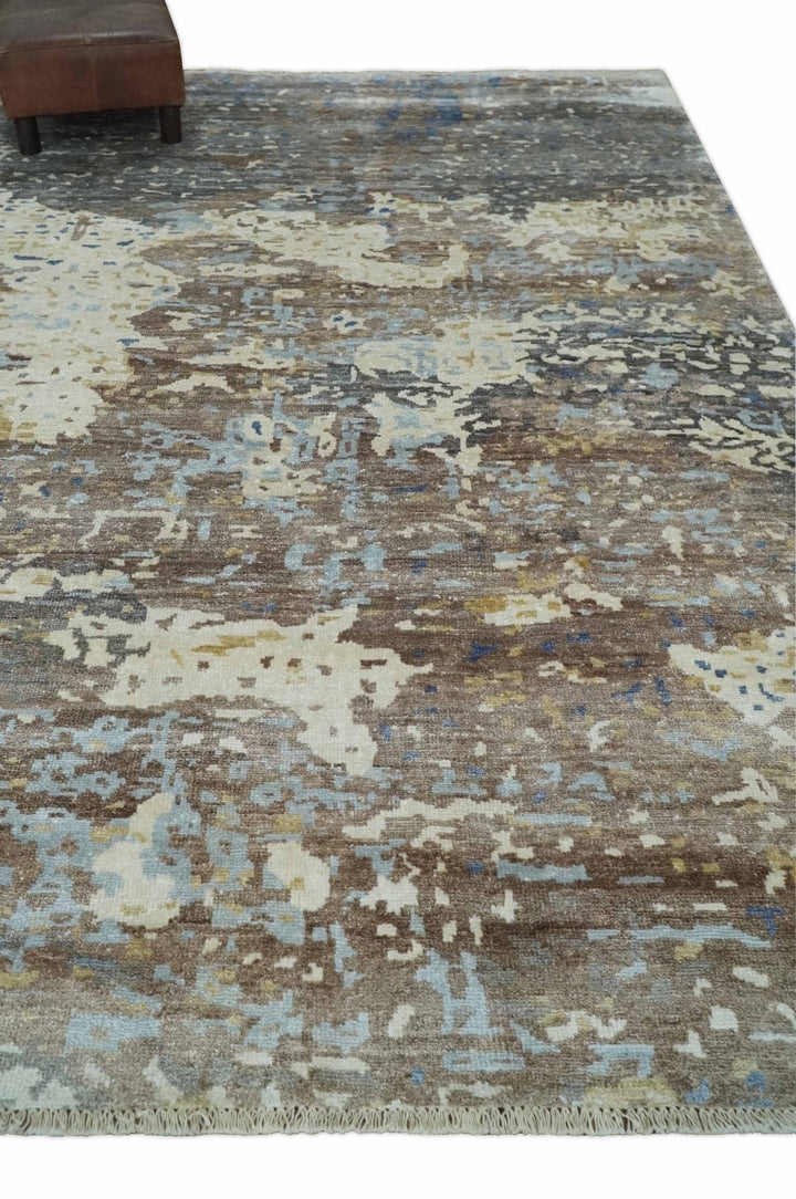 6x9 Ivory, Charcoal and Silver Modern Abstract Hand Knotted Wool Area Rug - The Rug Decor