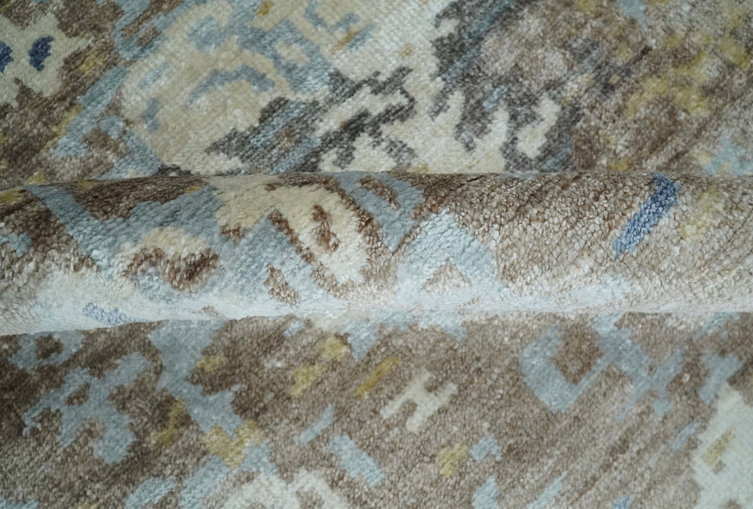 6x9 Ivory, Charcoal and Silver Modern Abstract Hand Knotted Wool Area Rug - The Rug Decor