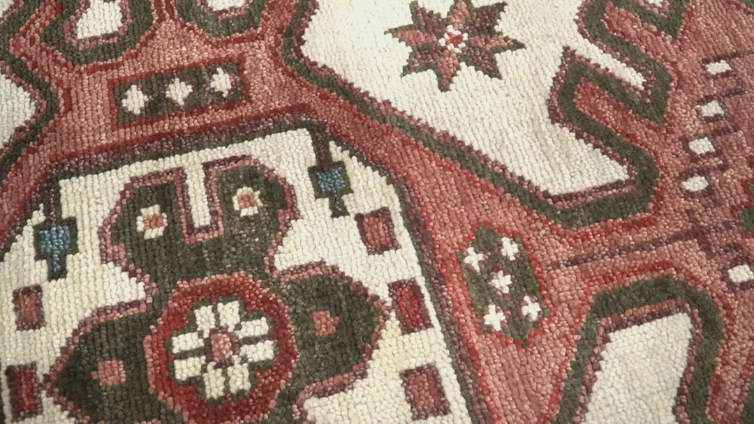 Coral Rust and Ivory Hand Knotted Traditional Heriz Serapi Multi Size Wool area Rug