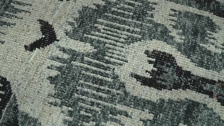 8x10 Hand Knotted Ivory, Teal and Black  Antique Persian Style Contemporary Recycled Silk Area Rug | OP39