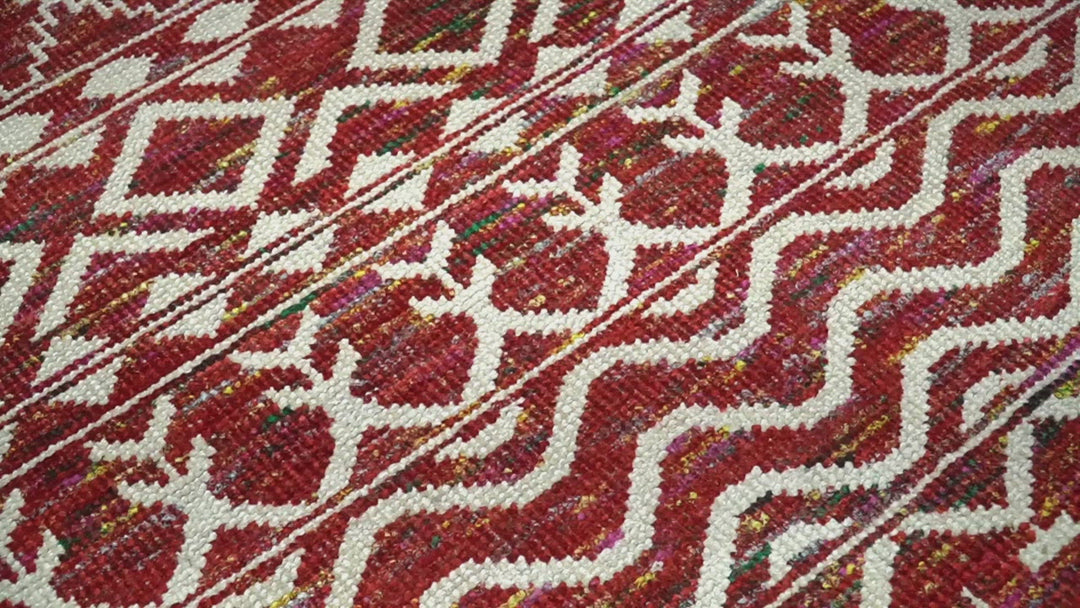 9x12 Hand Knotted Maroon and White Modern Contemporary Southwestern Tribal Trellis Recycled Silk Area Rug | OP15