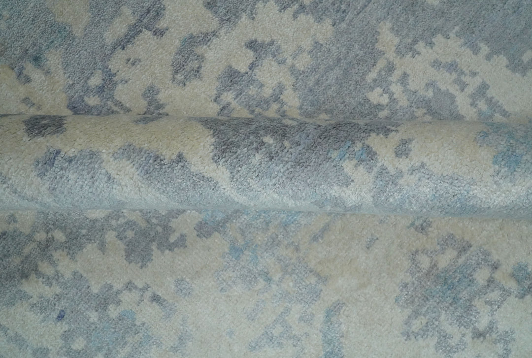 Large 8x10 Fine Hand Knotted charcoal, beige, and teal Abstract Traditional Persian Style Antique Bamboo Silk Rug | TRDCP501810