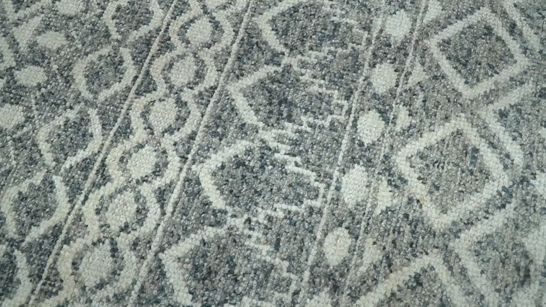 8x10 Hand Knotted Ivory and Gray Modern Contemporary Southwestern Tribal Trellis Recycled Silk Area Rug | OP47