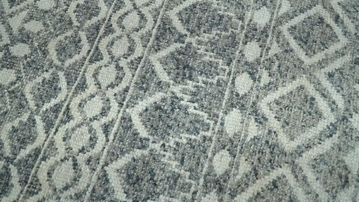 8x10 Hand Knotted Ivory and Gray Modern Contemporary Southwestern Tribal Trellis Recycled Silk Area Rug | OP47