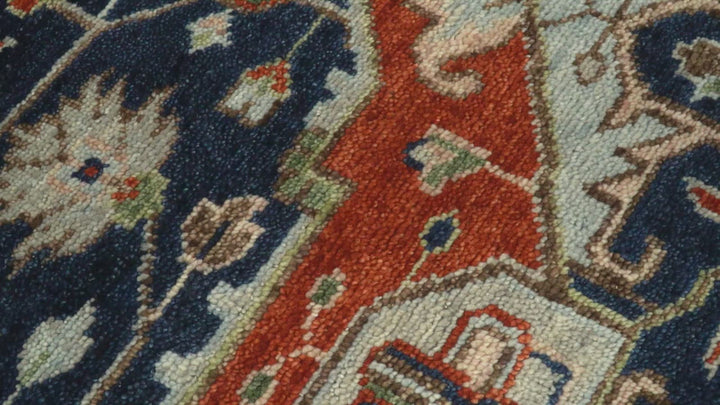 9x12 Hand Knotted Blue and Rust Traditional Heriz Serapi Antique Wool Rug | TRDCP680912