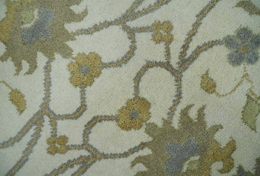 8.6x10 Ivory, Beige and Charcoal Hand Knotted Heriz Serapi Floral Area Rug | TRDCP1186810 - The Rug Decor