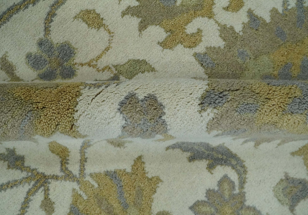 8.6x10 Ivory, Beige and Charcoal Hand Knotted Heriz Serapi Floral Area Rug | TRDCP1186810 - The Rug Decor