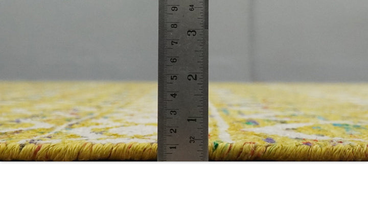 8.7x11.4 Hand Knotted Gold and White Ivory Contemporary Southwestern Tribal Trellis Recycled Silk Area Rug | OP4 - The Rug Decor