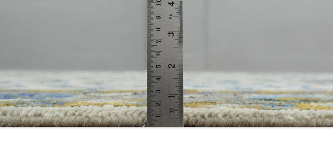 Custom Made Tree of life Hand Knotted Antique Ivory, Blue and Gray Traditional Oushak Wool area Rug