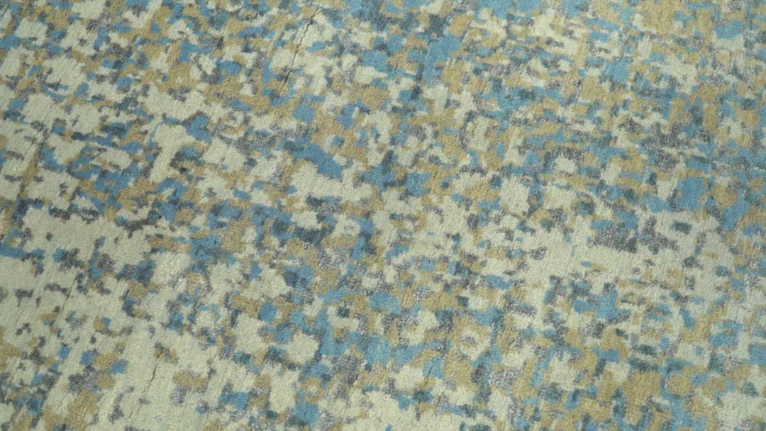 9x12 Fine Hand knotted Bue and Beige Traditional Modern Abstract Wool and Bamboo Silk Area Rug | TRDCP675912