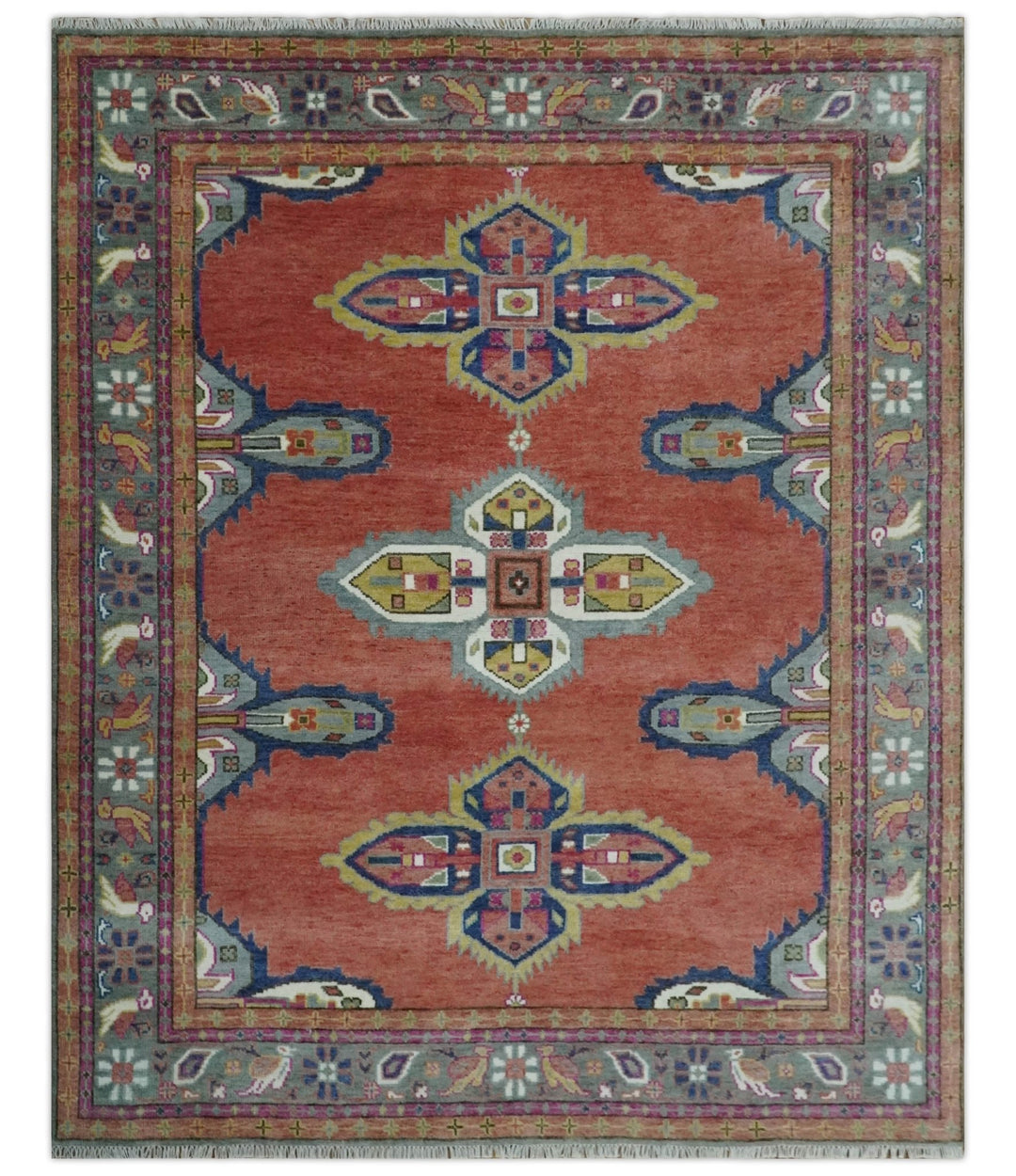 8x10, 9.5x12 and 10x14 Hand Knotted Dark Peach and Silver Traditional Wool Rug - The Rug Decor
