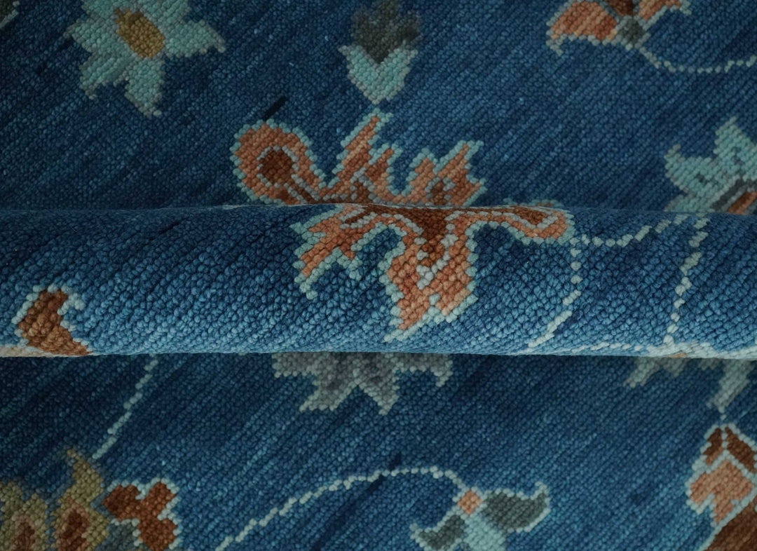 8x10, 9x12, 10x14 and 12x15 Blue, Rust and Aqua Hand Knotted Floral Oushak Wool Rug | NT20 - The Rug Decor