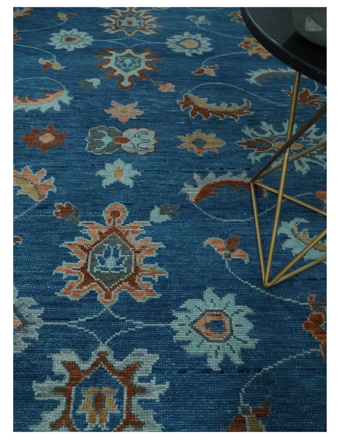 8x10, 9x12, 10x14 and 12x15 Blue, Rust and Aqua Hand Knotted Floral Oushak Wool Rug | NT20 - The Rug Decor