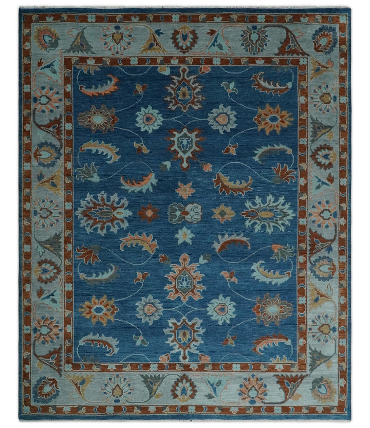 8x10, 9x12, 10x14 and 12x15 Blue, Rust and Aqua Hand Knotted Floral Oushak Wool Rug | NT20 - The Rug Decor