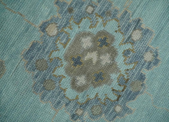 8x10, 9x12, 10x14 and 12x15 Hand Knotted aqua, Beige and Ivory Traditional Persian Oushak Wool Rug | NT21 - The Rug Decor