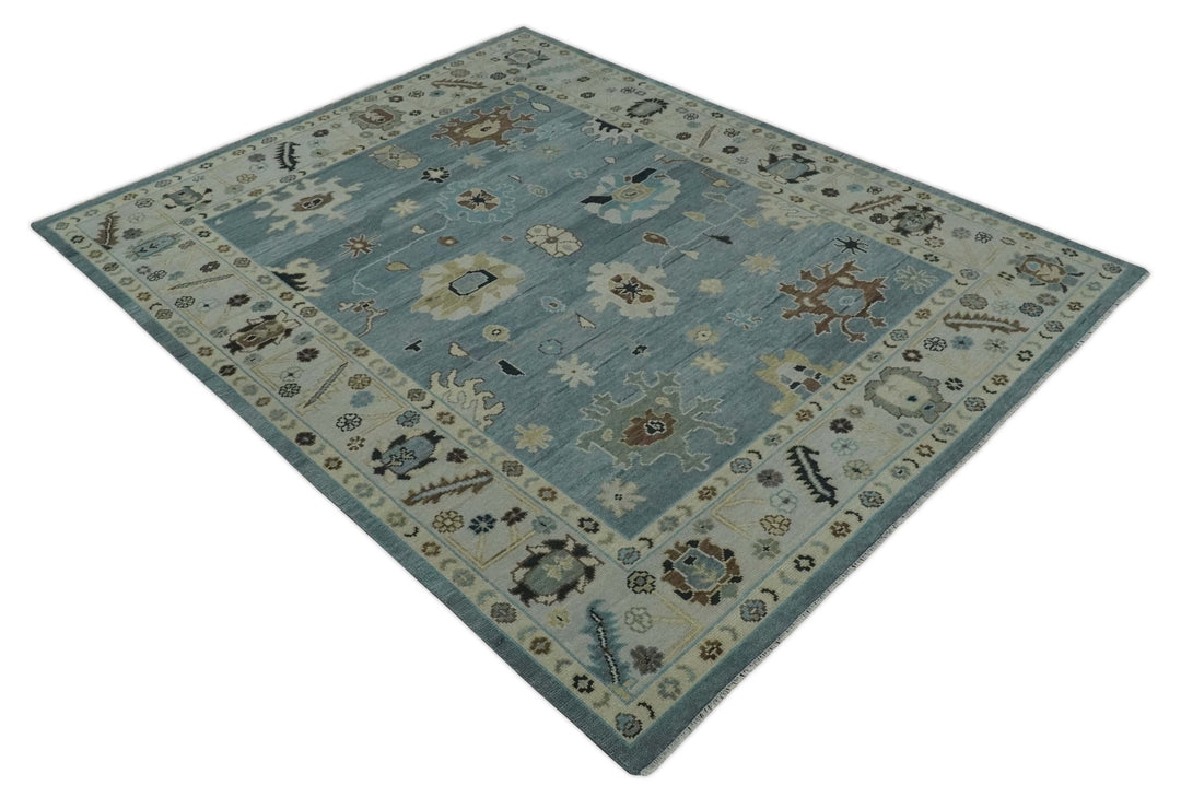 8x10, 9x12, 10x14 and 12x15 Hand Knotted Silver and Beige Traditional Oushak Vintage Wool Rug | NT40 - The Rug Decor