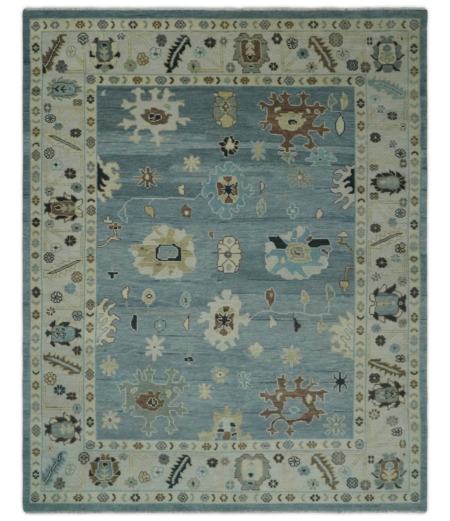 8x10, 9x12, 10x14 and 12x15 Hand Knotted Silver and Beige Traditional Oushak Vintage Wool Rug | NT40 - The Rug Decor