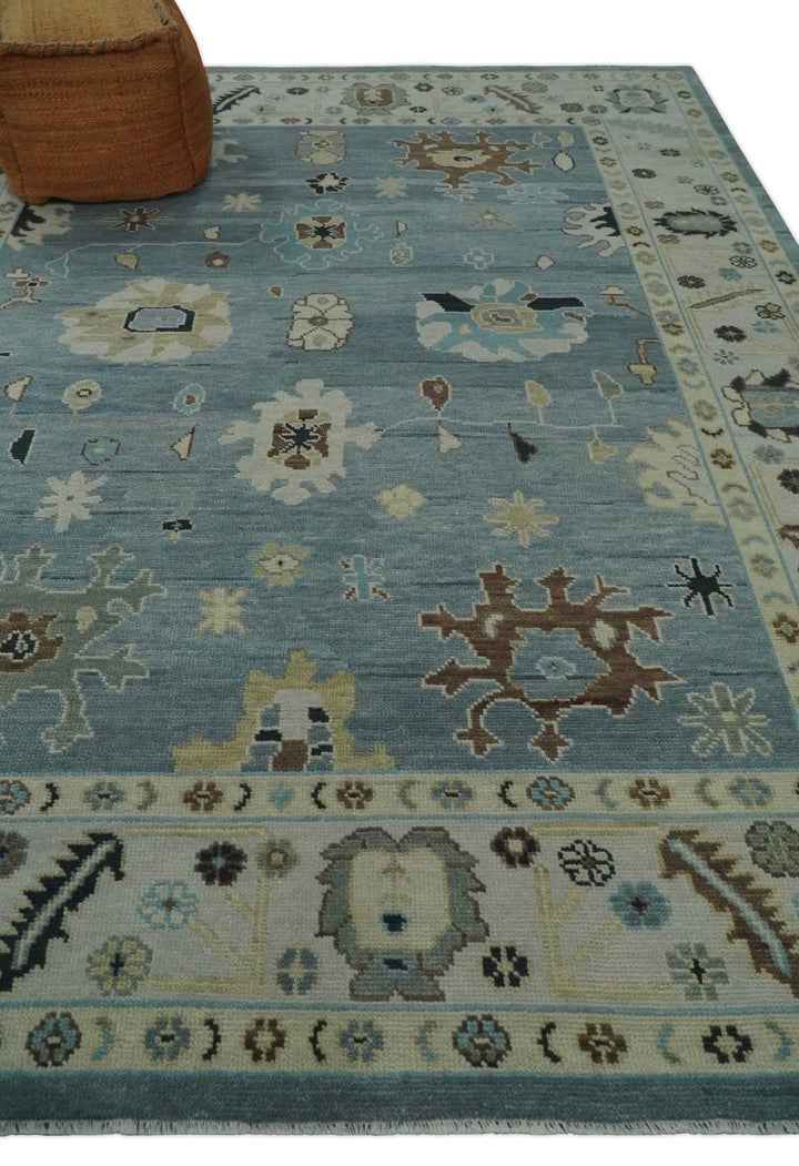 8x10, 9x12, 10x14 and 12x15 Hand Knotted Silver and Beige Traditional Oushak Vintage Wool Rug | NT40 - The Rug Decor