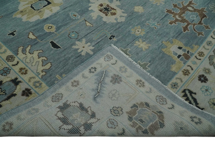 8x10, 9x12, 10x14 and 12x15 Hand Knotted Silver and Beige Traditional Oushak Vintage Wool Rug | NT40 - The Rug Decor