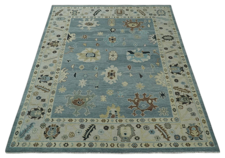 8x10, 9x12, 10x14 and 12x15 Hand Knotted Silver and Beige Traditional Oushak Vintage Wool Rug | NT40 - The Rug Decor