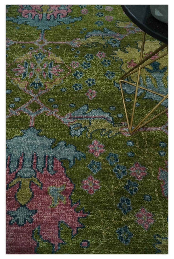 8x10, 9x12, 10x14 and 12x15 Moss Green, Blue and Peach Hand Knotted Vibrant colorful Donegal Design Wool Rug | TRDCP1491 - The Rug Decor