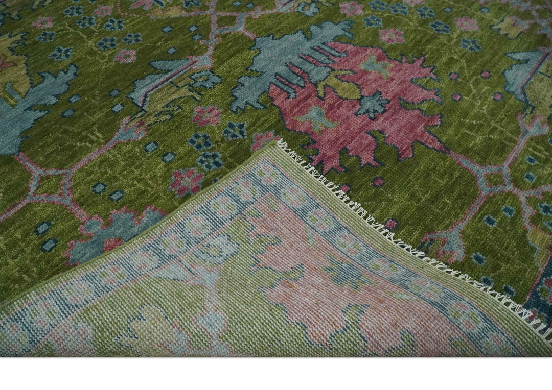 8x10, 9x12, 10x14 and 12x15 Moss Green, Blue and Peach Hand Knotted Vibrant colorful Donegal Design Wool Rug | TRDCP1491 - The Rug Decor