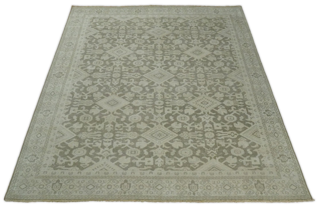 8x10, 9x12 and 10x14 Brown and Beige Hand Knotted Wool Low Pile Vintage Area Rug | AIN3 - The Rug Decor