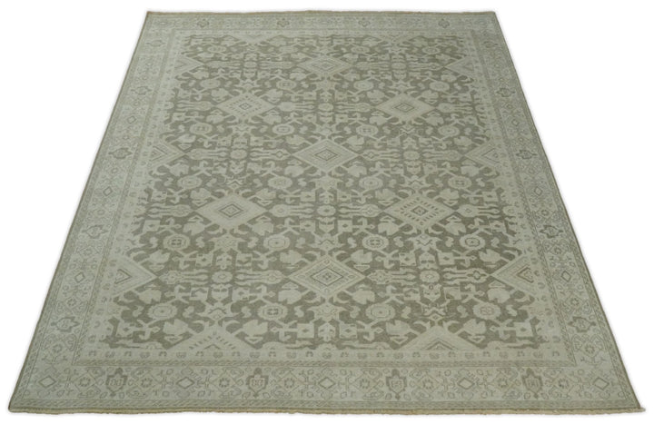 8x10, 9x12 and 10x14 Brown and Beige Hand Knotted Wool Low Pile Vintage Area Rug | AIN3 - The Rug Decor