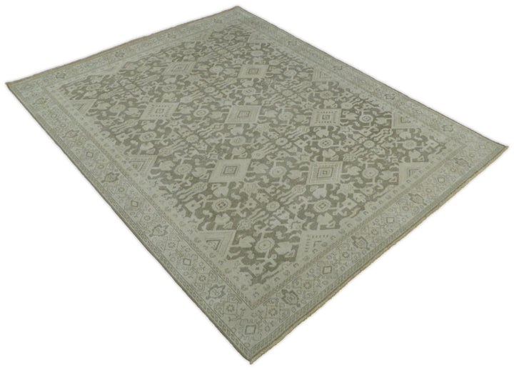 8x10, 9x12 and 10x14 Brown and Beige Hand Knotted Wool Low Pile Vintage Area Rug | AIN3 - The Rug Decor